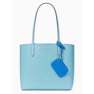 New Kate Spade Ava Reversible Tote with Pouch Double Faced Leather Fountain Blue